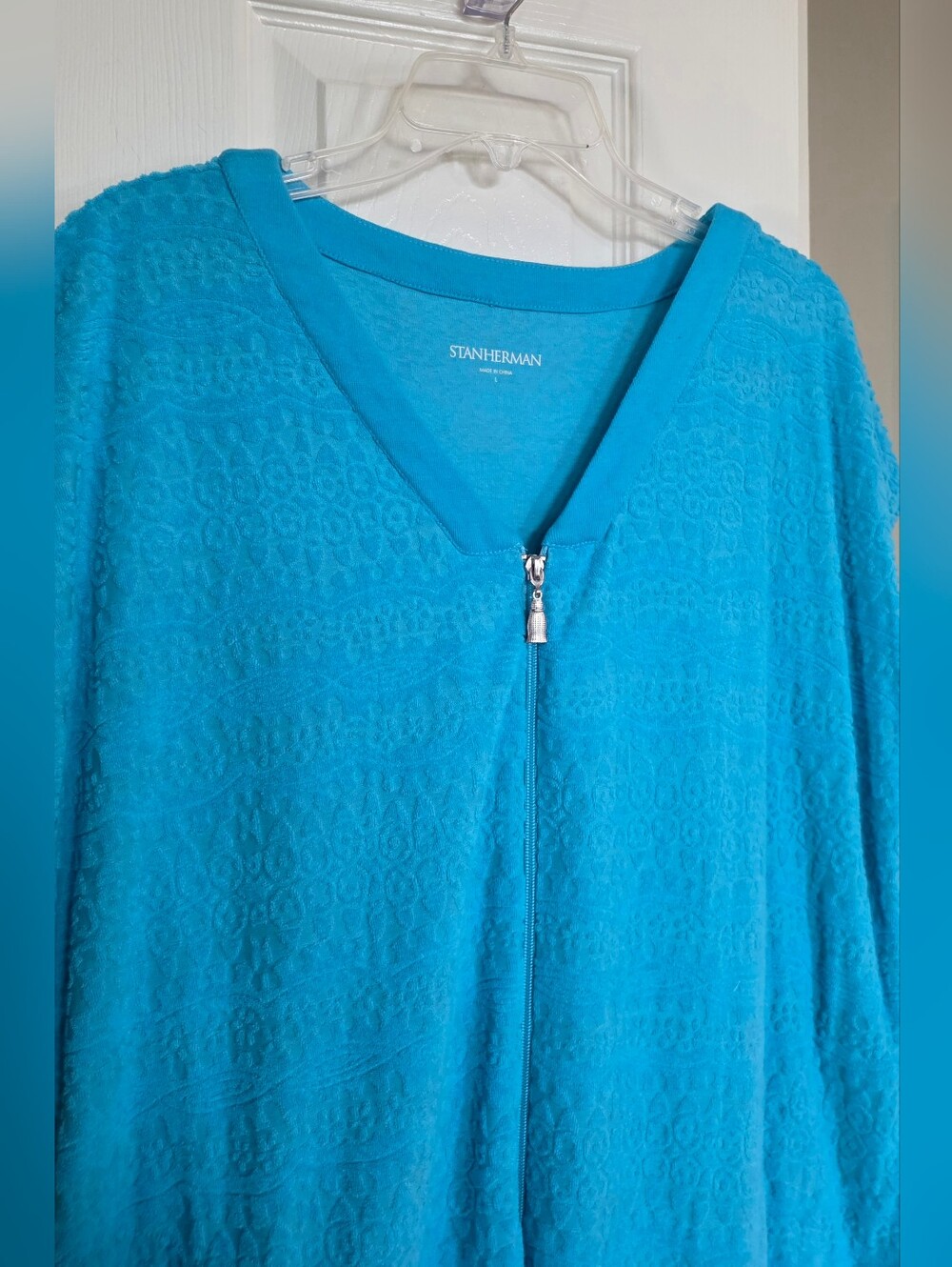 Stan Herman Turquoise Full Zip Terry Cloth Robe Cover-Up Large - Picture 2 of 10